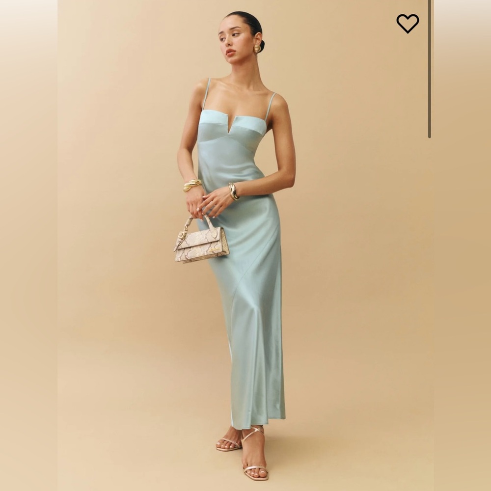 NWT Reformation Brie Silk Dress in color aquamarine size 6